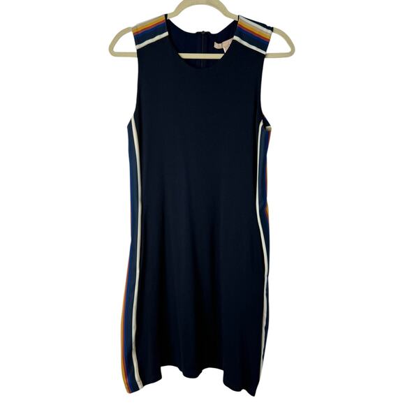 Hutch Anthropologie Shift Dress Women M Navy Blue Rainbow Stripe Pockets - Picture 1 of 8